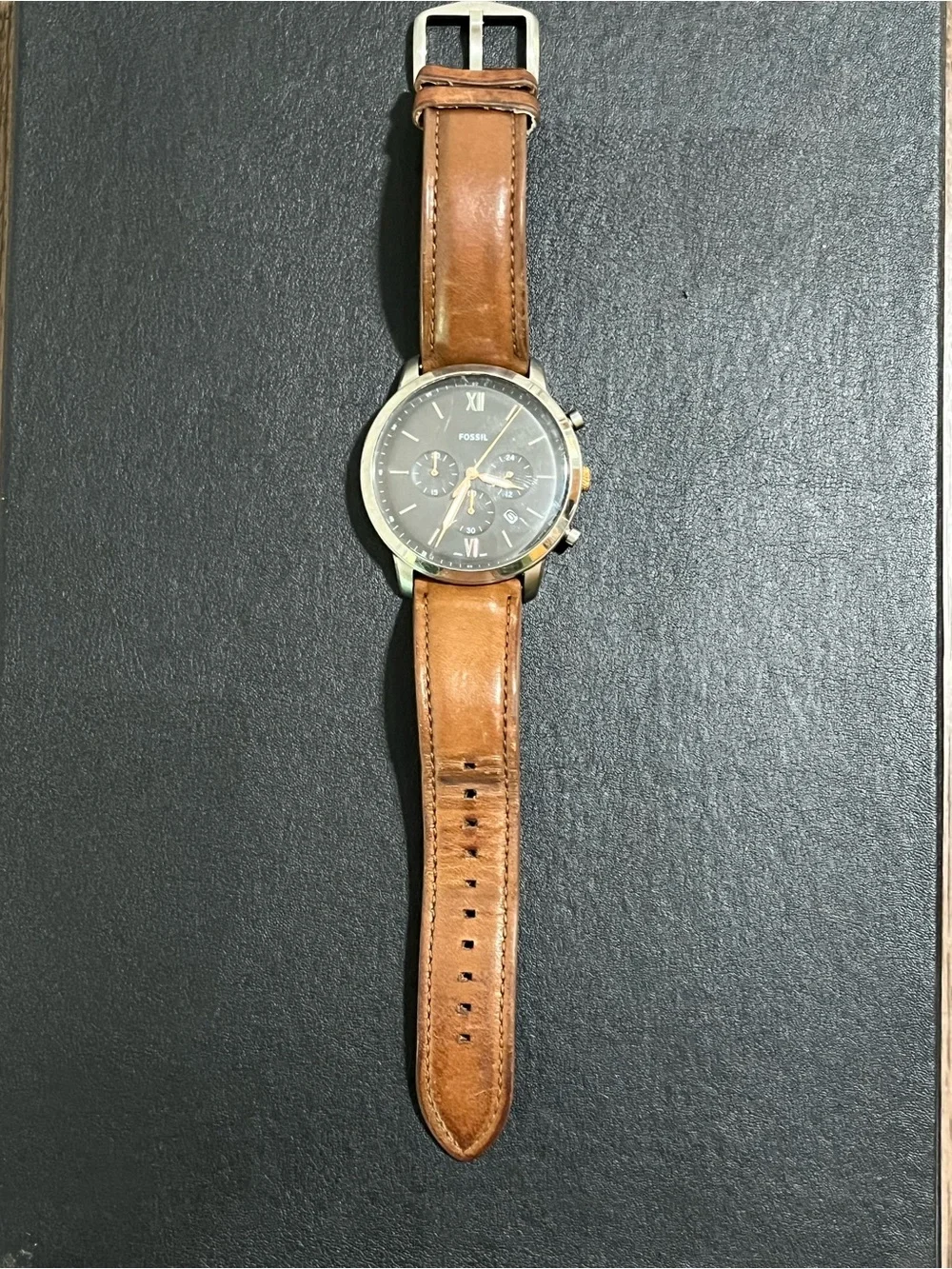Fossil FS5408 Chronograph Espresso Brown Dial Brown Leather Watch Date Quartz